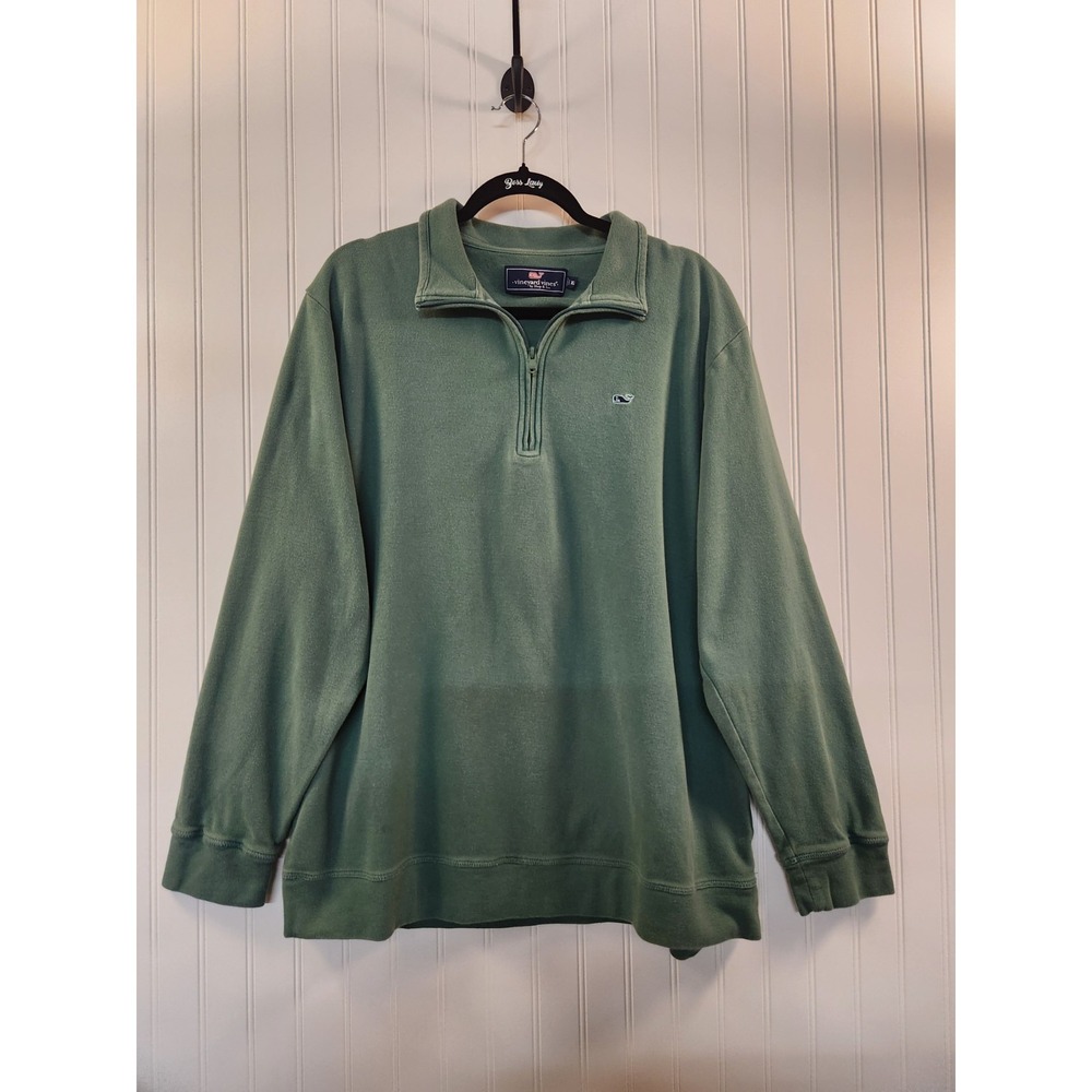 Vineyard Vines Men's Olive Green 100%‎ Cotton Knit 1/4 Zip Sweater Size XL Logo